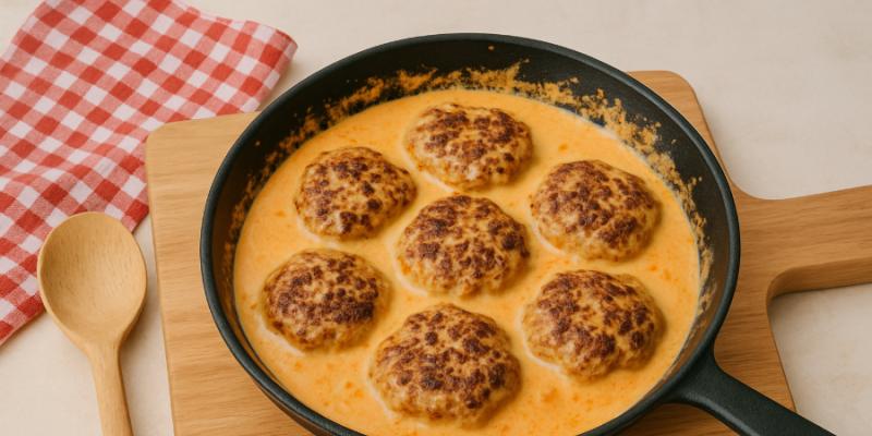 Köttfärsbiffar med paprika och chilisås