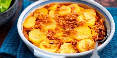 Köttfärs i ugn med skivad potatis